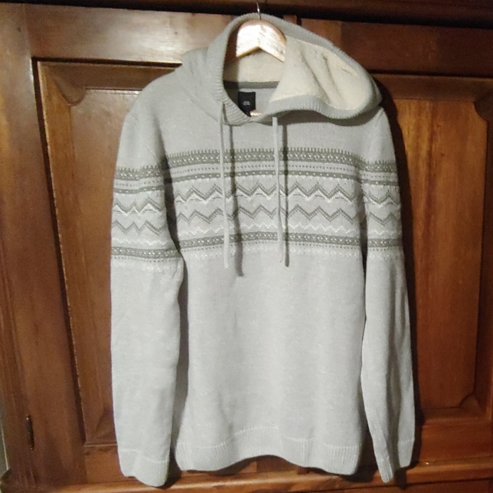 River Island Light Grey Fairisle KnitHooded Jumper